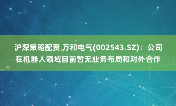 沪深策略配资 万和电气(002543.SZ)：公司在机器人领域目前暂无业务布局和对外合作